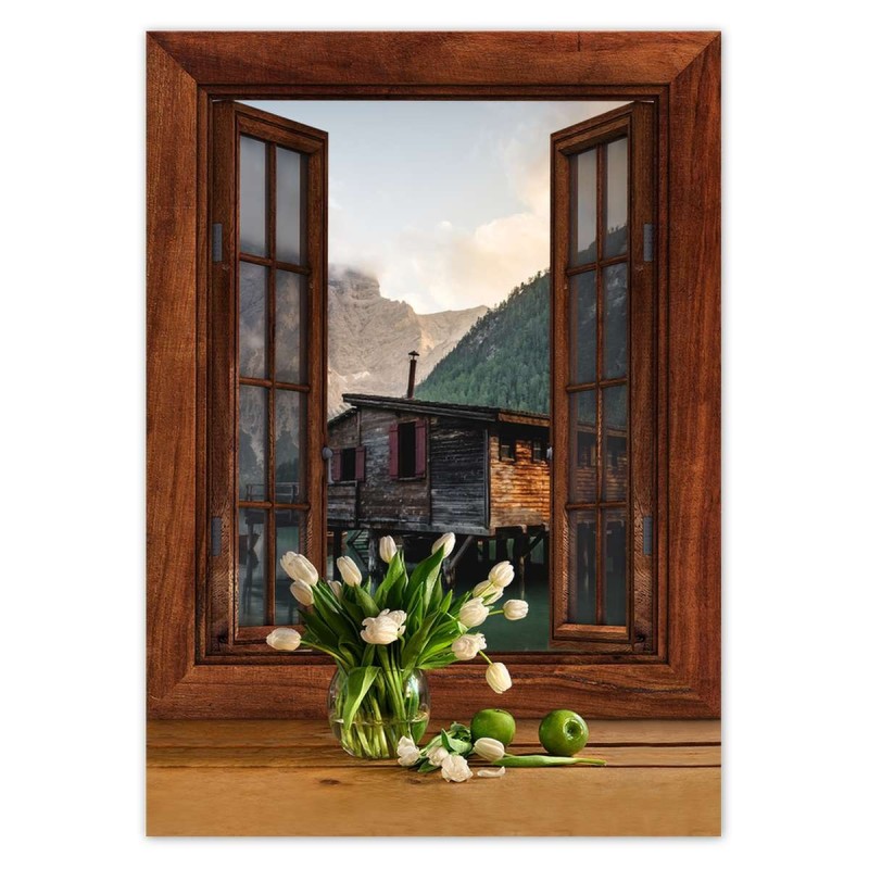 Naklejka 50x70 Górska przystań i łodzie