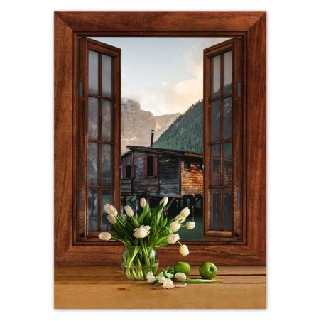 Naklejka 50x70 Górska przystań i łodzie